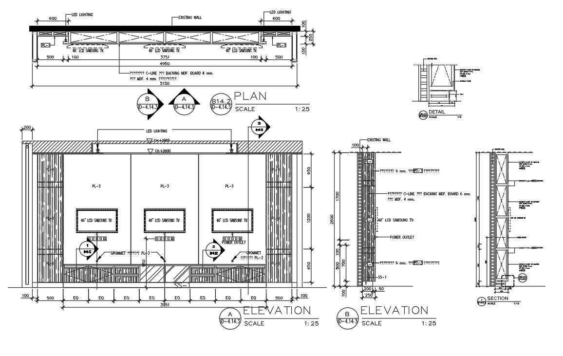 TV Unit Furniture Plan with Elevation AutoCAD DWG File Download