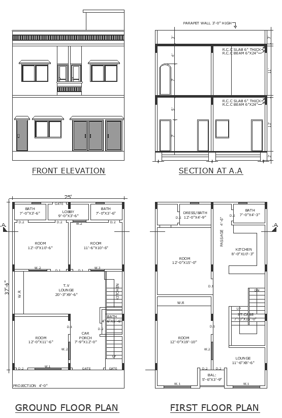 TV lounge and porch design with elevation section and house plan dwg autocad drawing .