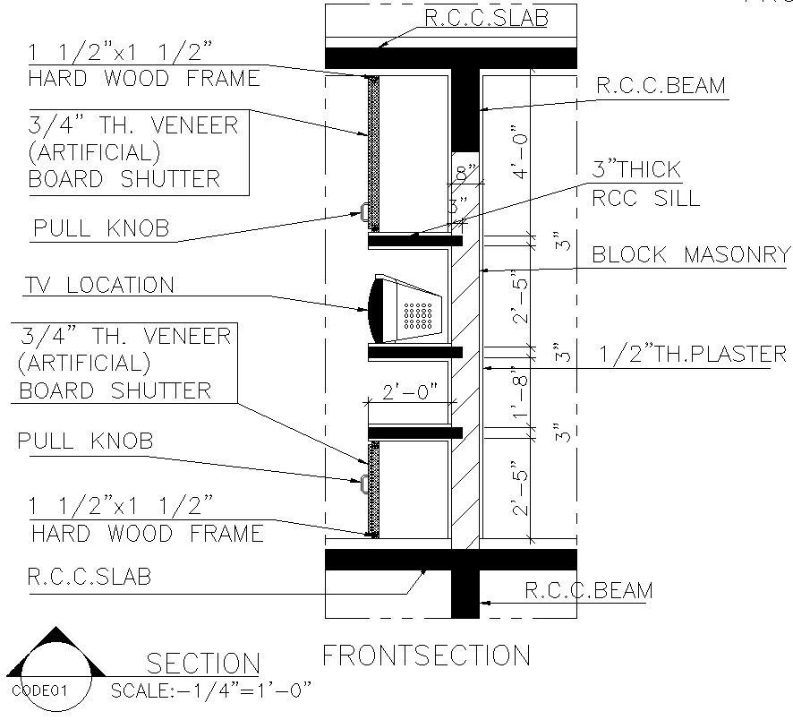 TV Unit Side Section DWG Drawing for Interior Designers