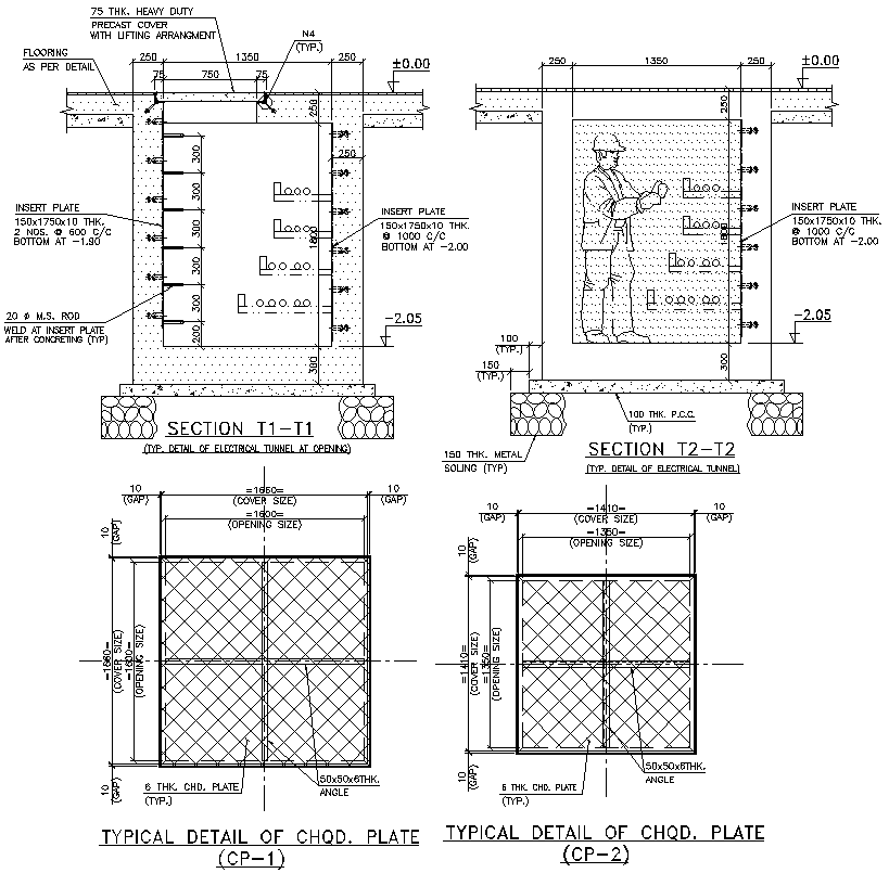 Electrical tunnel detail with CHQD plate plan in CAD File 