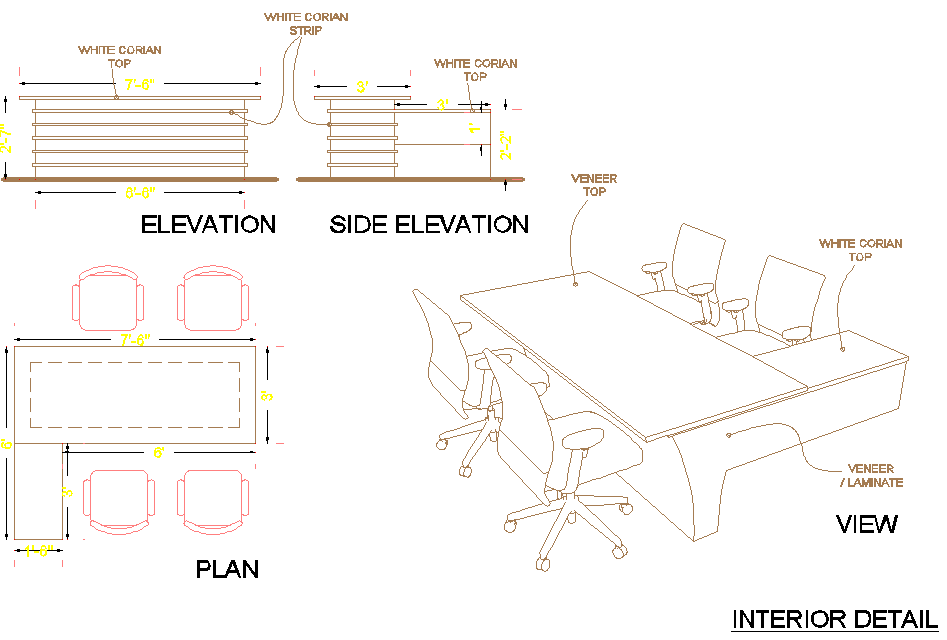 Table and Chair Plan View Detail in AutoCAD Drawing