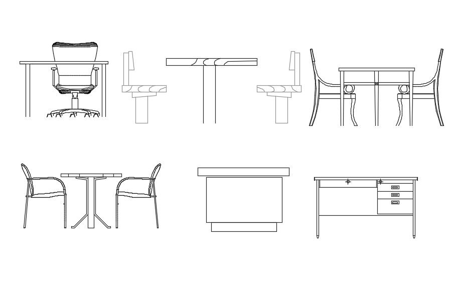 Table And Chair Elevation Blocks Free CAD Drawing