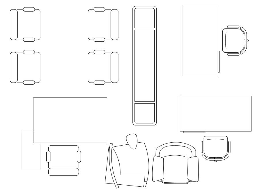 Free Table and Chair Top View CAD Blocks for Download