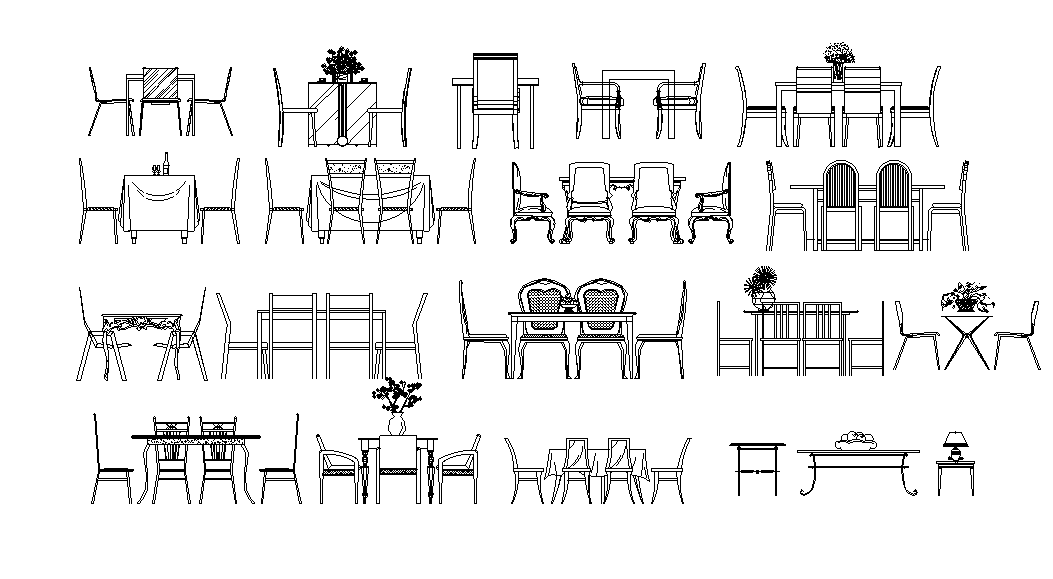 AutoCAD Dining Table and Chair Set DWG Drawing for Interiors