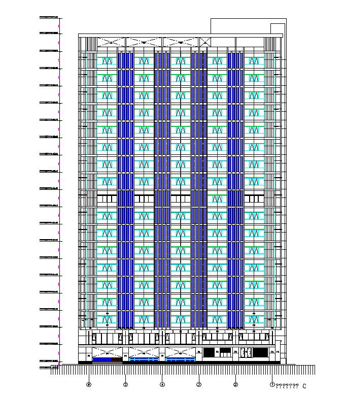Tall structure Building of G+18 side elevation details is provided in this AutoCAD DWG Drawing File.Download the AutoCAD file now.
