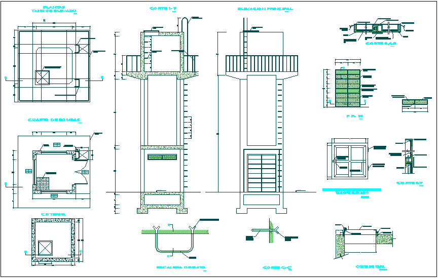 Tank design view with sectional view and construction detail dwg file