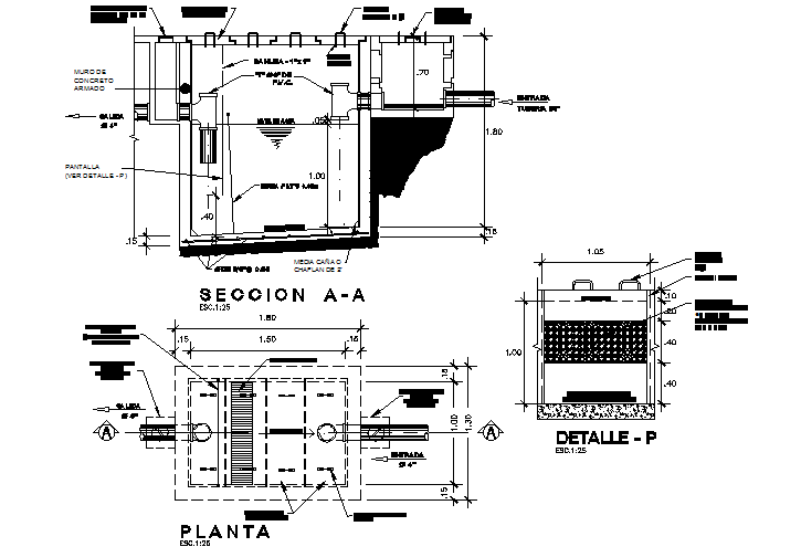 Tank plan, elevation and section detail dwg file