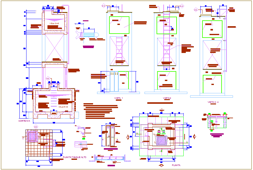 Tank section view with plan and structural detail for classroom dwg file