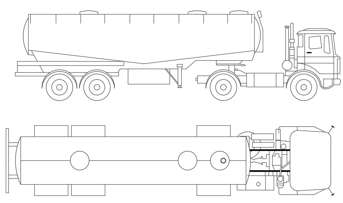 Tanker Truck DWG File Showing Top and Side Elevation CAD Block Views
