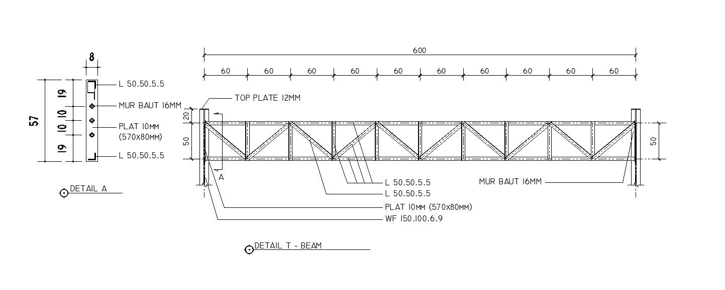 T-beam design in detail AutoCAD 2D drawing, CAD file, dwg file