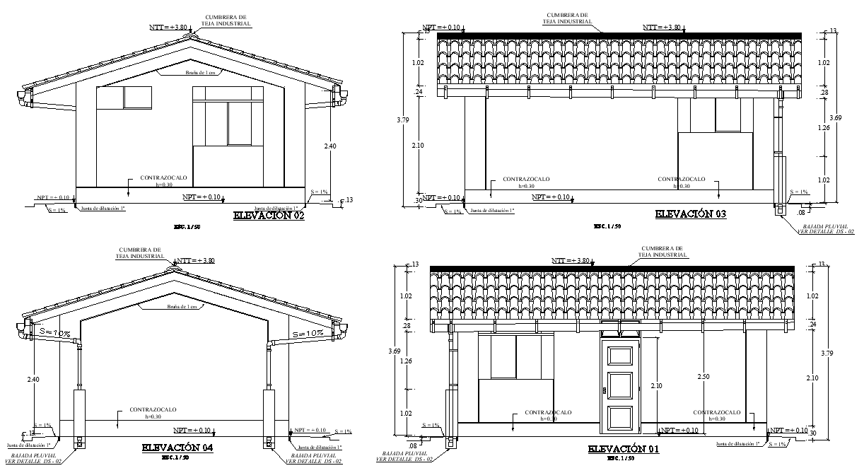 Teaching housing architecture elevation plan autocad file