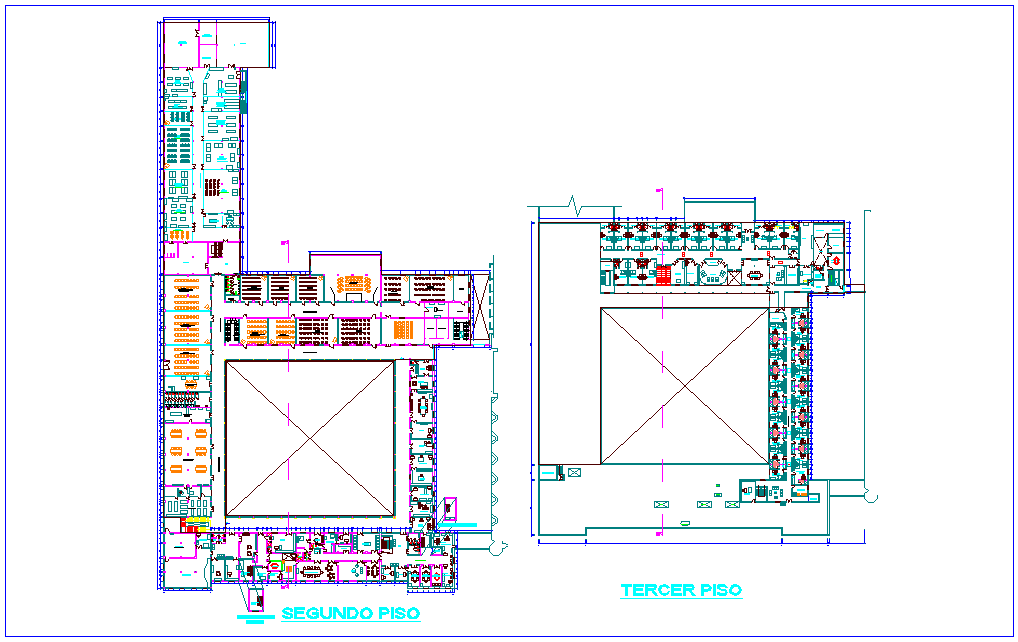 Technical collage second and third floor plan with architectural view dwg file