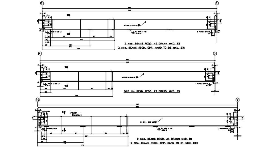 Technical drawing of beams for Handrail typical section detail CAD file|CADBULL