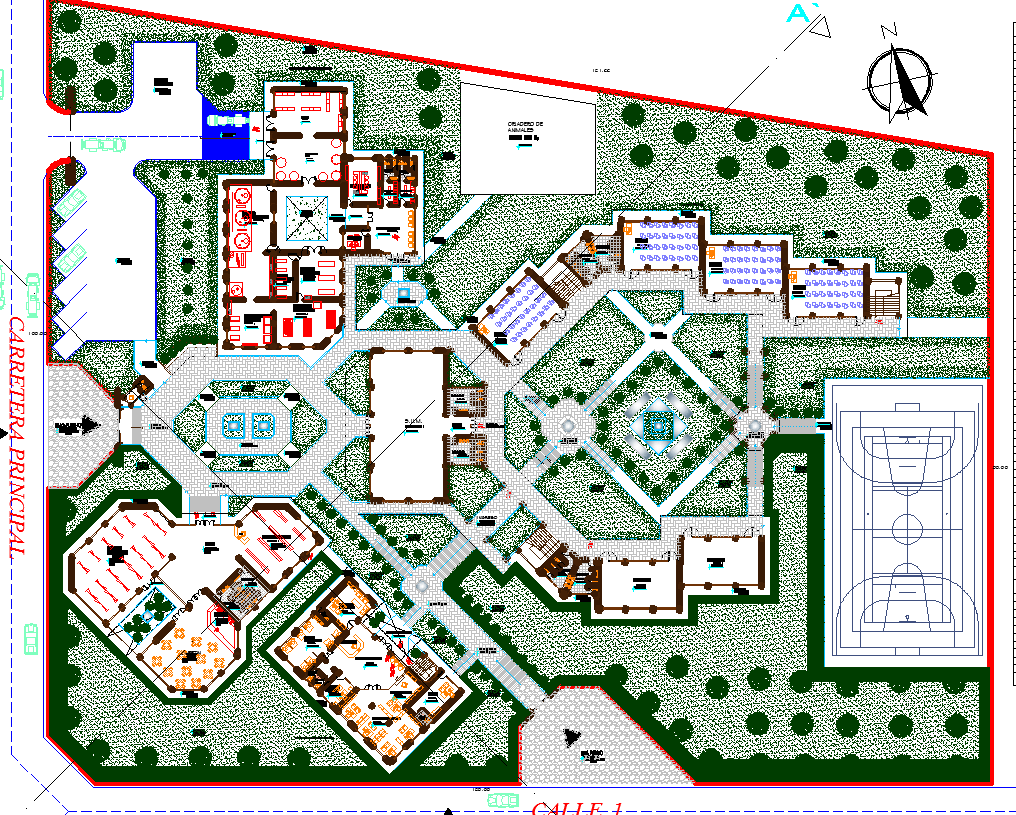 Technology institute landscaping, elevation and structural details dwg file