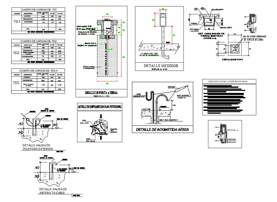 Telephone, television and other electric equipment installation details dwg file