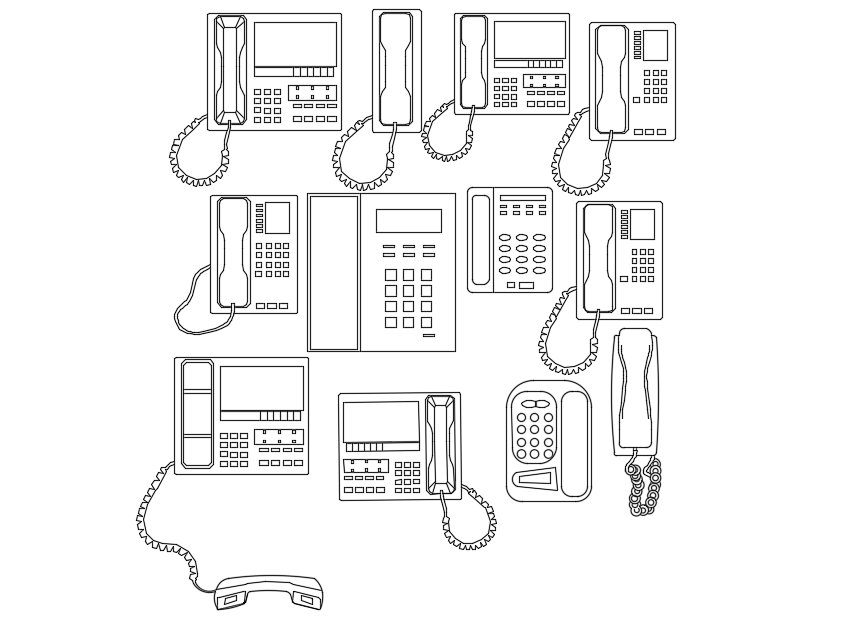 Telephone plan with different design with electric view dwg file