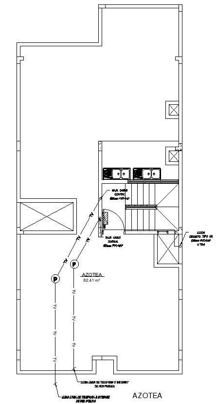 Telecom Line Layout on Terrace Floor in AutoCAD 2D Drawing