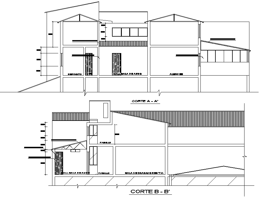 Television and radio recording studio remodel project section detail dwg file