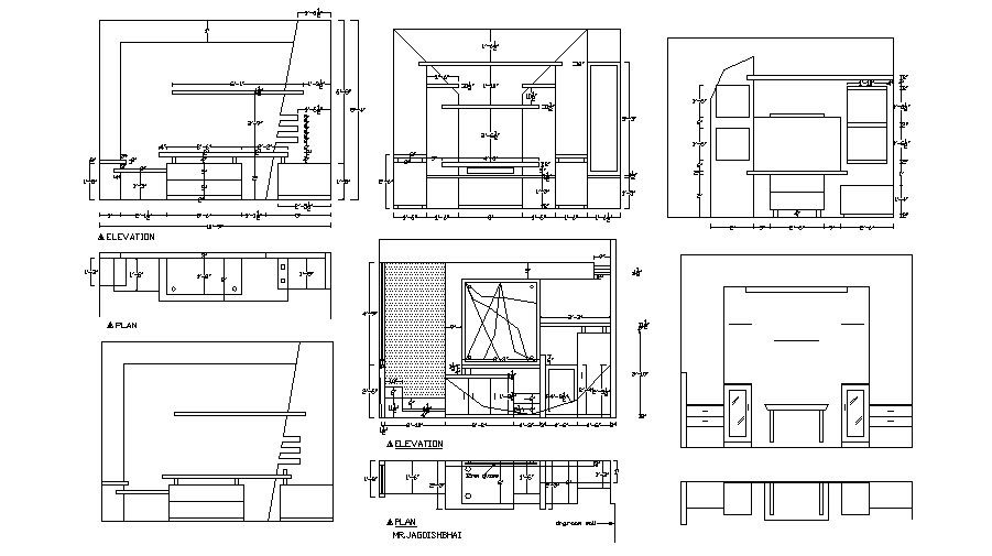 TV Cabinet Plan and Elevation Design in AutoCAD File