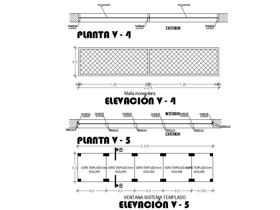 Tempered system window plan detail dwg file
