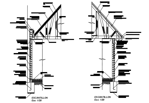 Template mansard section detail dwg file