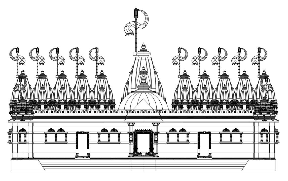 Temple Front Elevation Design AutoCAD Drawing Download DWG File