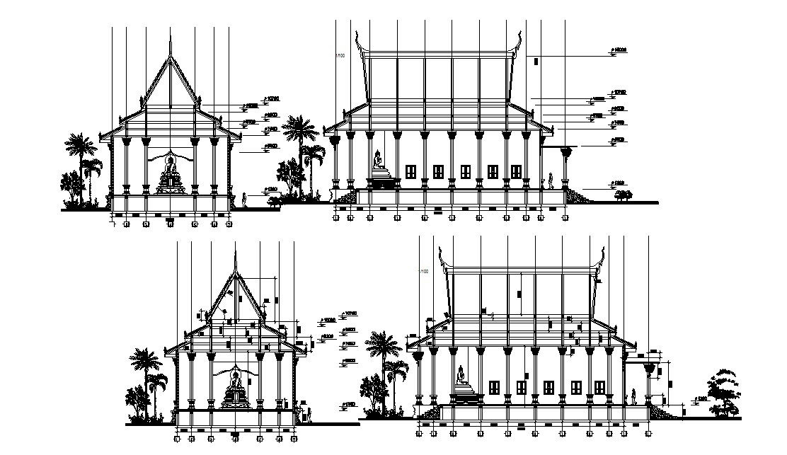 Temple elevation in dwg file 