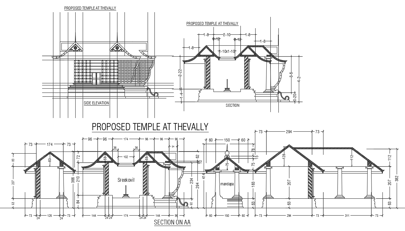 Temple Sectional Elevation Design CAD Drawing DWG File