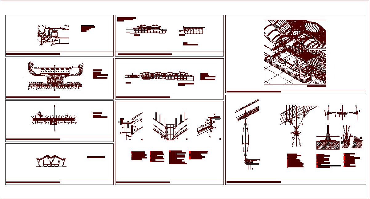 Terminal design view of airport with plan,elevation & structural view dwg file
