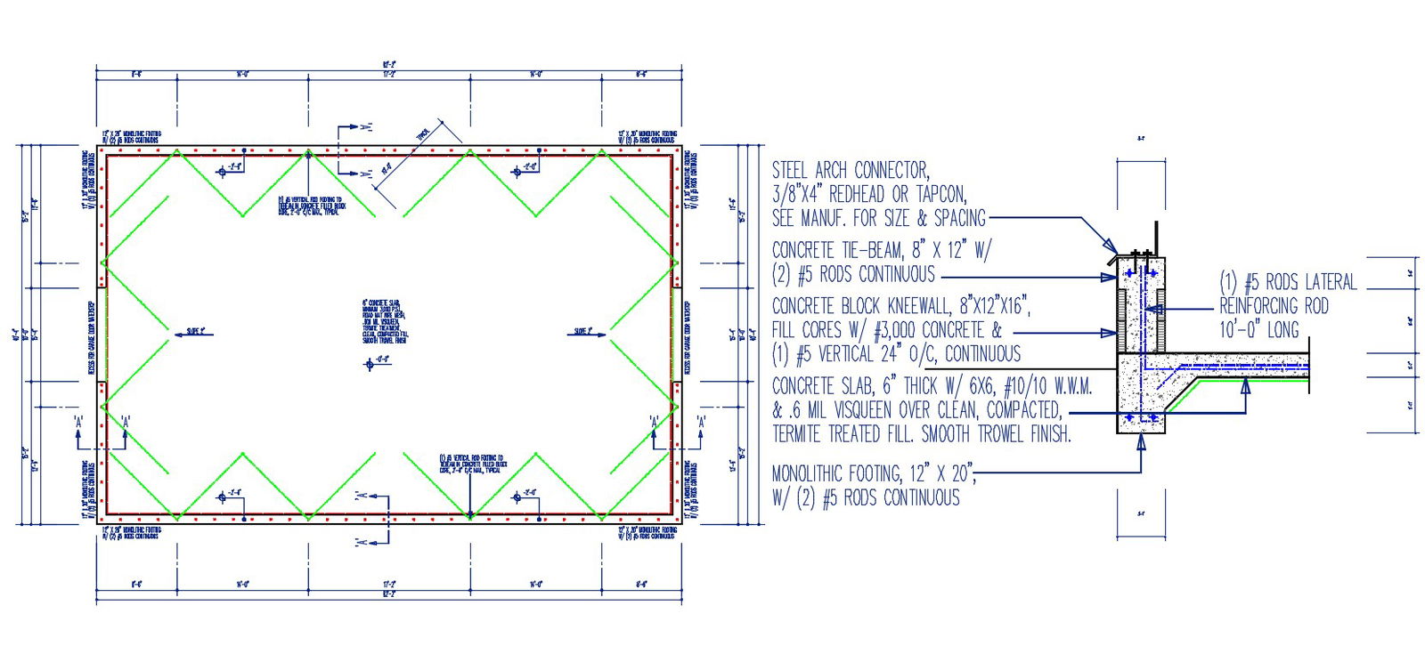 Terrace Plan With Wall Section AutoCAD File Free