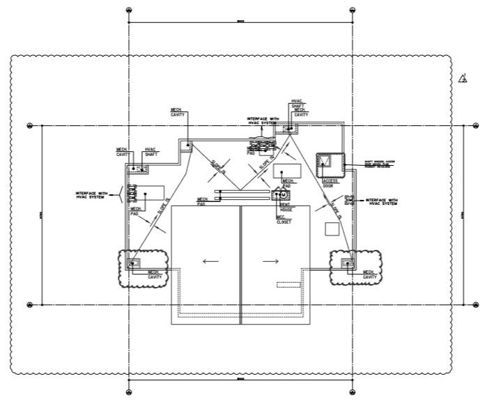 Terrace floor plan of villa with the detail of fire alarm system.