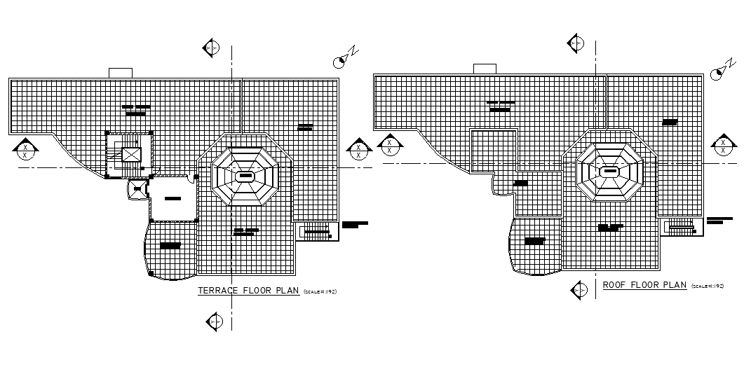 Terrace and roof plan of 16x12m bank building is given in this Autocad drawing file. Download now.