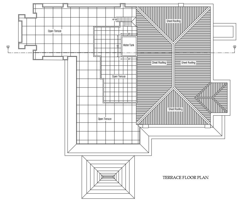 Terrace floor plan of resort in AutoCAD 2D drawing, dwg file, CAD file