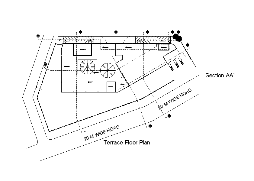 Terrace floor plan of the shopping complex layout is given in this Autocad drawing file. Download now.