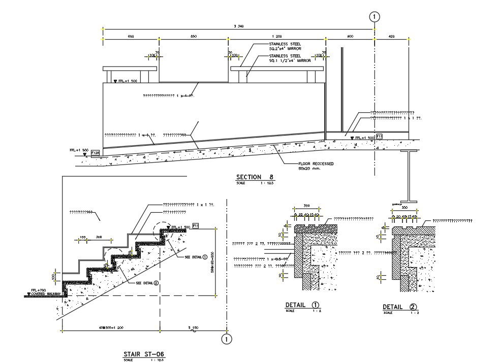 Terrazzo Flooring Staircase Section Drawing Free DWG File