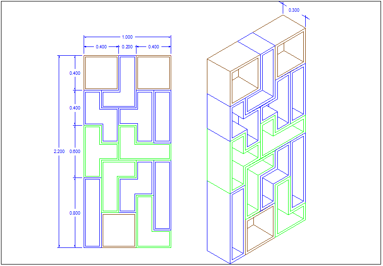 Tetris design view with isometric view for interior view dwg file