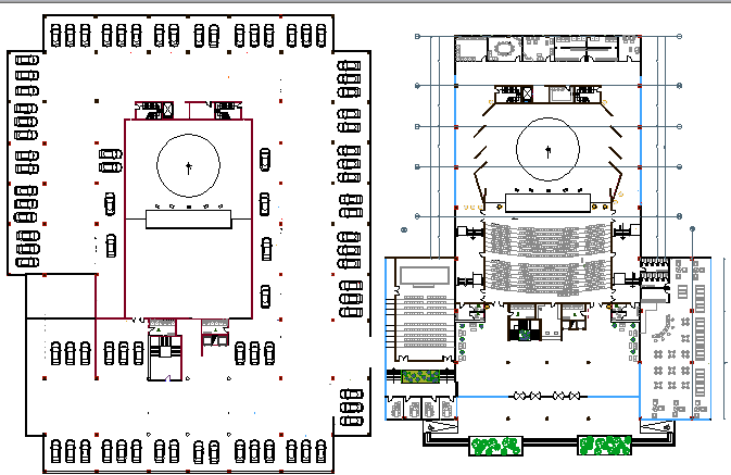 The Architecture Design of Auditorium Hall with Three Floors dwg file