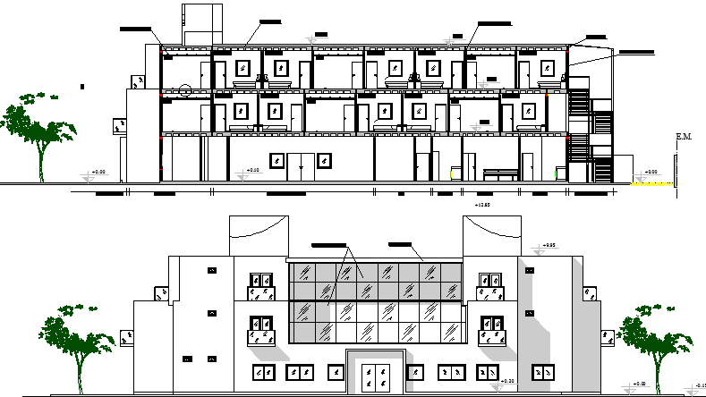 The Architecture Design of Hotel Elevation dwg file