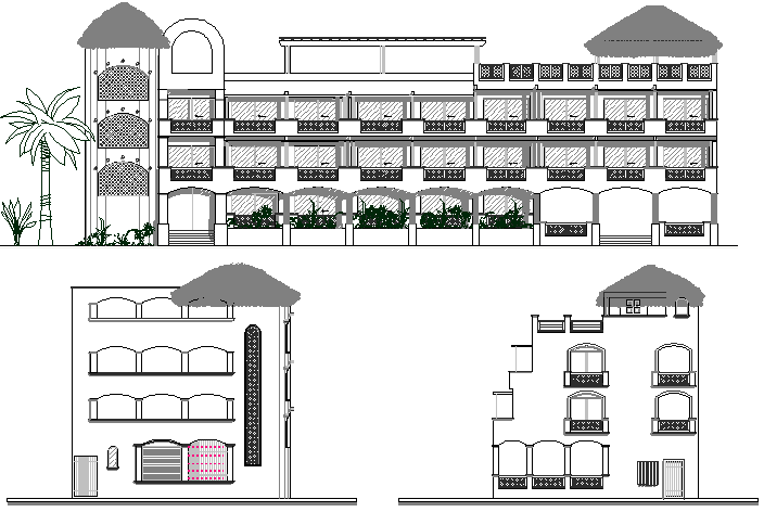 The Architecture Design of Hotel Elevation dwg file