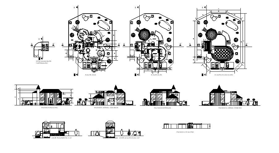The architectural design of Villa with section and elevation in dwg file