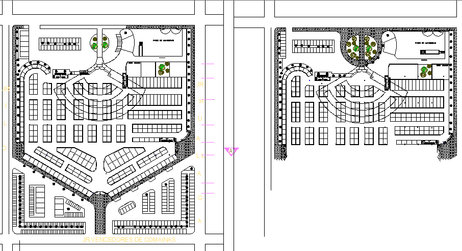 The architecture layout plan details of shopping center dwg file
