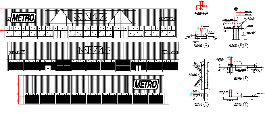 The architecture project of commercial building in steel dwg file