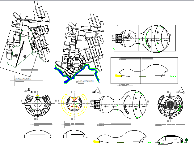 The architecture project of open air music and night club house dwg file