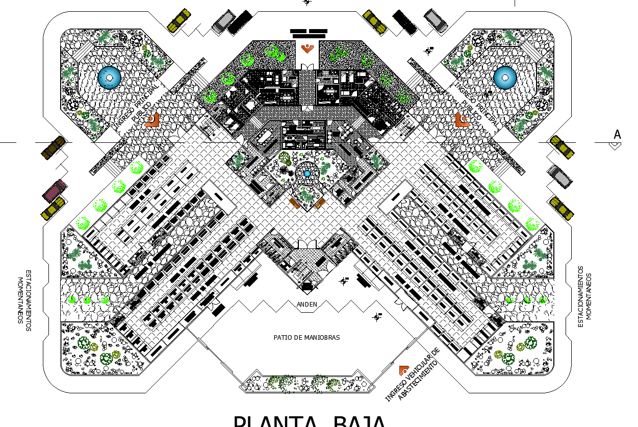 The layout of an urban market plan detail dwg file.