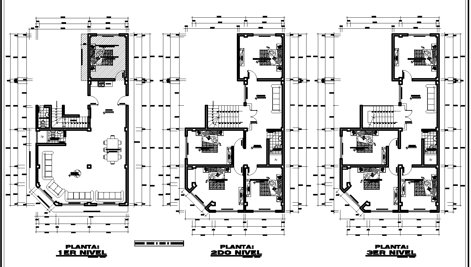 The layout of three floors plan detail detail dwg file,