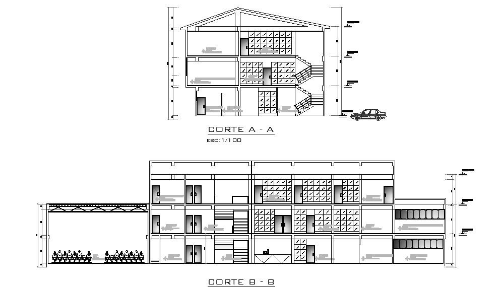 The Apartment building sectional elevation design defined in this file. Download this 2d AutoCAD drawing file.