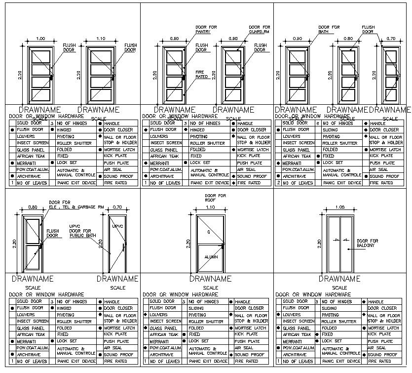 The AutoCAD 2D DWG Drawing file of the single door section and elevation design are given. Download the AutoCAD DWG file.