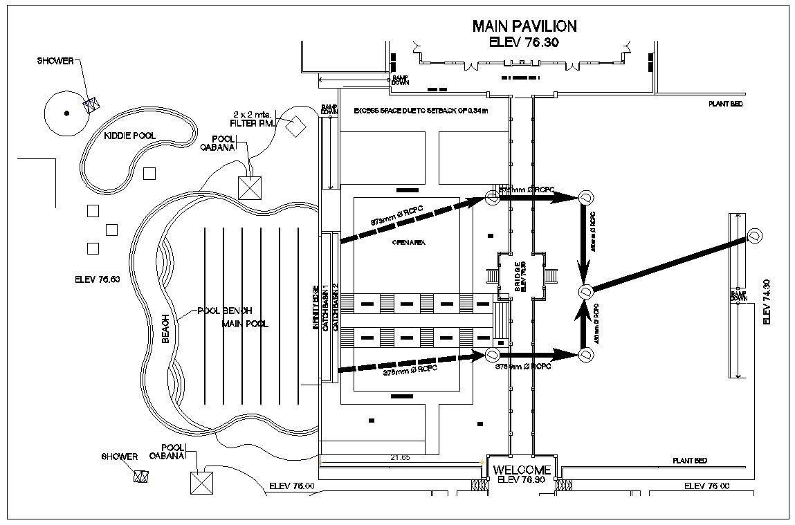 The AutoCAD DWG 2D file of the Amenity resort pool plan details.Download the AutoCAD DWG file.