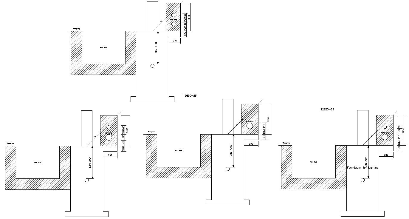 The AutoCAD DWG 2D file of the foundation of lightning cross section details.Download the AutoCAD DWG file.