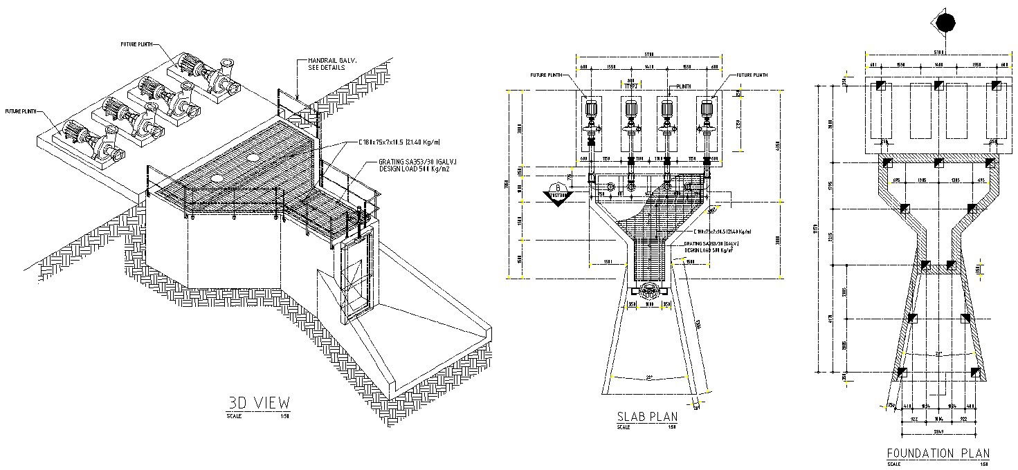 The AutoCAD DWG 2D file shows the details of the slab foundationDownload the AutoCAD DWG file